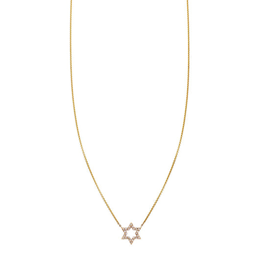 Star of David gold necklace with small pavé diamonds on a delicate chain, 15mm pendant by Phoenix Roze
