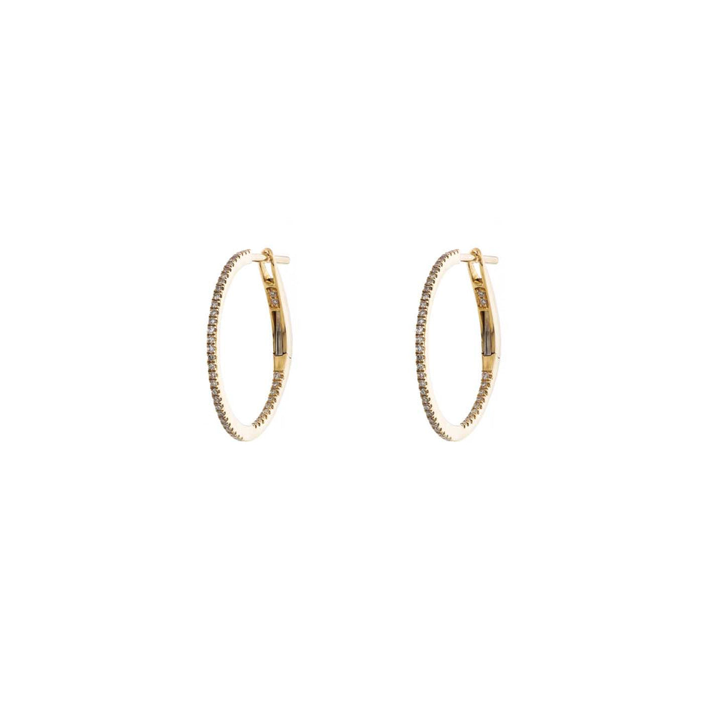 18K gold petite diamond pavé hoop earrings, 18mm small hoops—everyday classic, chic sparkle by Phoenix Roze