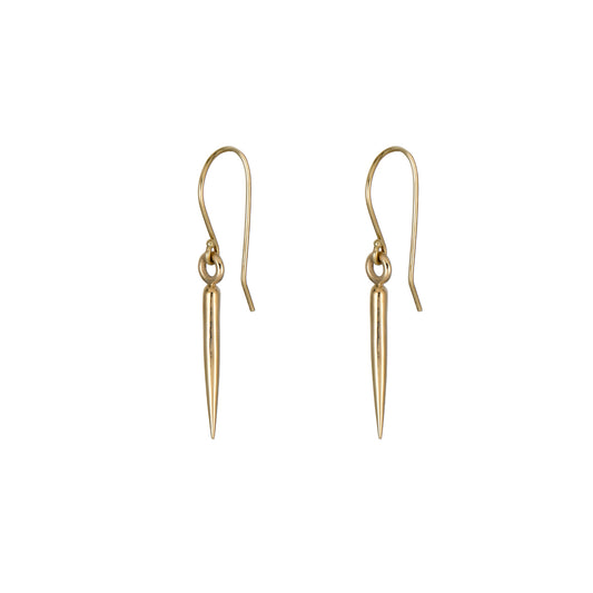 Small needle gold drop hook earrings, 30mm classic contemporary design, also available in 35mm and 45mm.