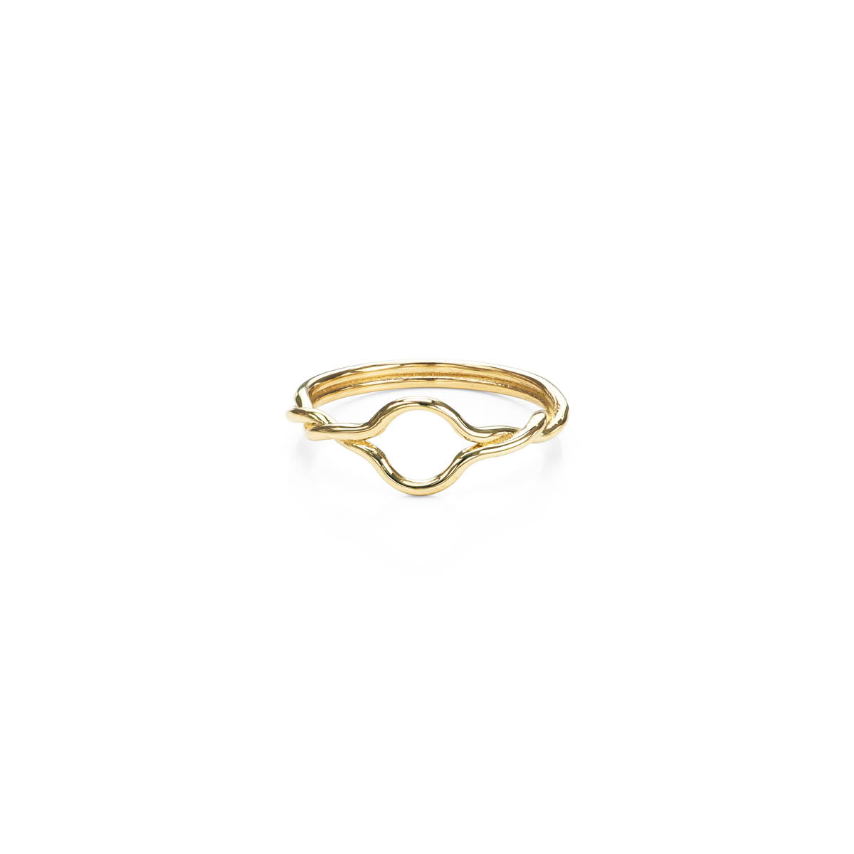 Small open twist 14k gold ring—delicate, modern, eye-catching design; also available in a larger size