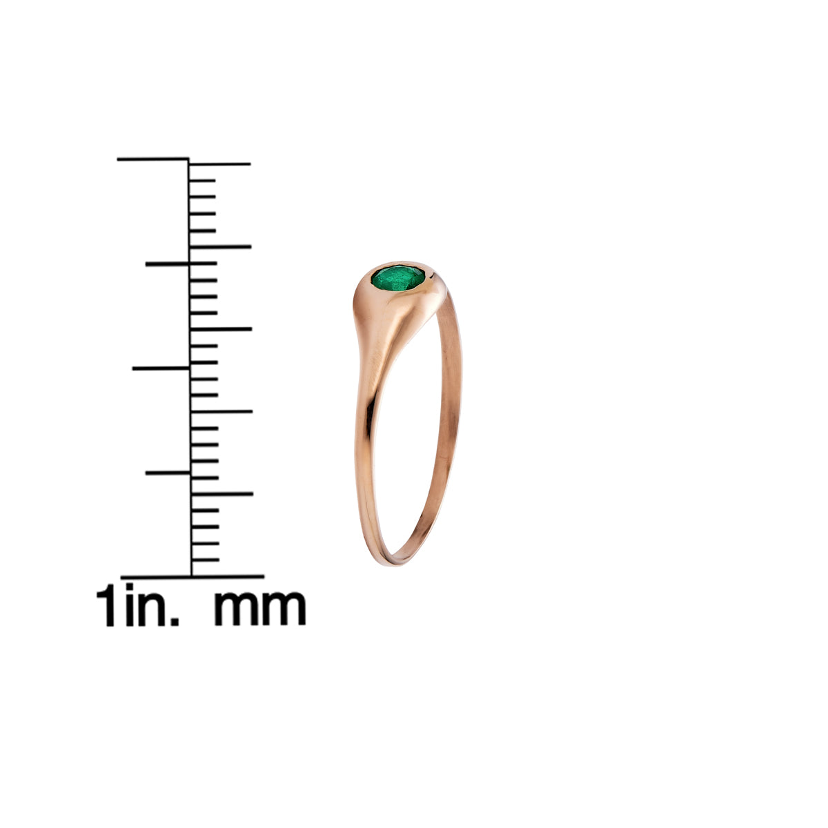 Small round emerald signet ring in gold by Phoenix Roze, sleek minimalist gemstone ring for everyday elegance