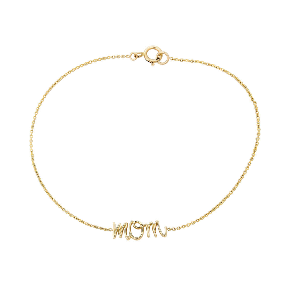 14k gold mom bracelet in small round wire, available in yellow, white, or rose gold—timeless, thoughtful gift for mom
