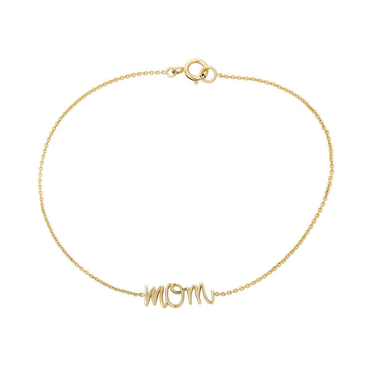 14k gold mom bracelet in small round wire, available in yellow, white, or rose gold—timeless, thoughtful gift for mom