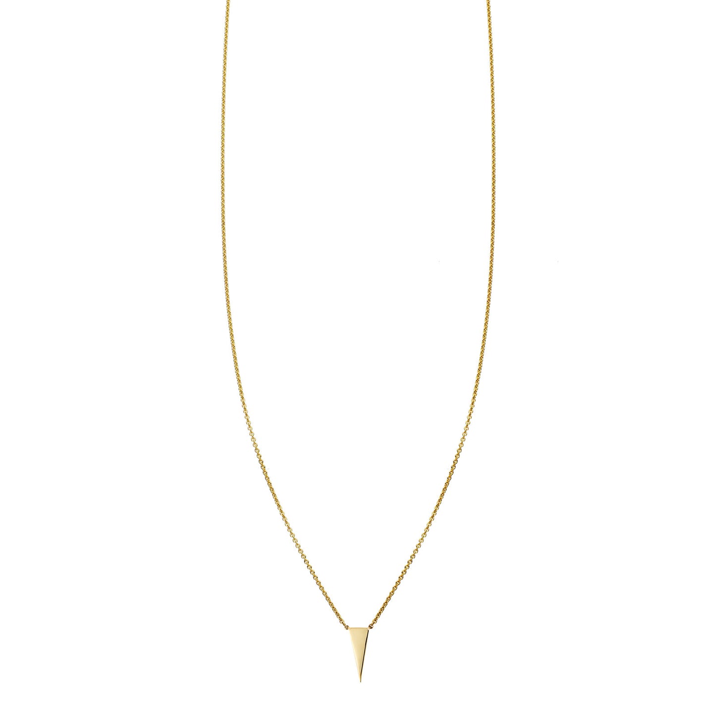 Avant-garde vertical triangle mini charm necklace in solid 14k yellow gold, handcrafted in NYC, perfect for layering