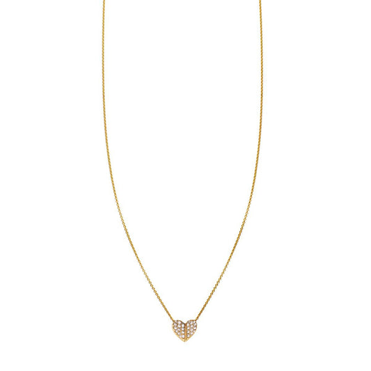 Delicate 4mm white diamond folded heart necklace, 14k yellow, white, or rose gold, light-catching 3D sparkle