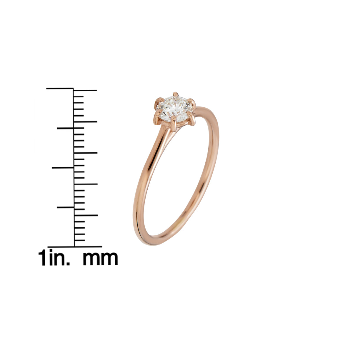 Phoenix Roze solitaire diamond engagement ring with round brilliant stone in classic prong setting on polished band