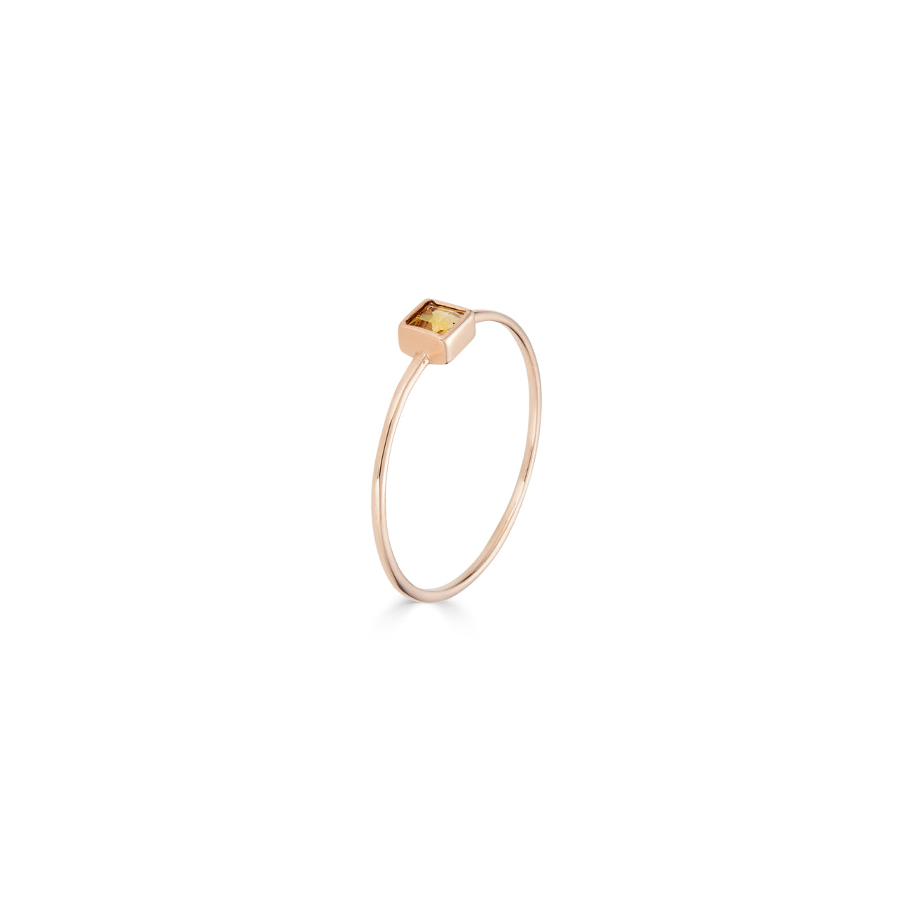 Square-cut citrine ring side view, gleaming gemstone in a sleek setting by Phoenix Roze.
