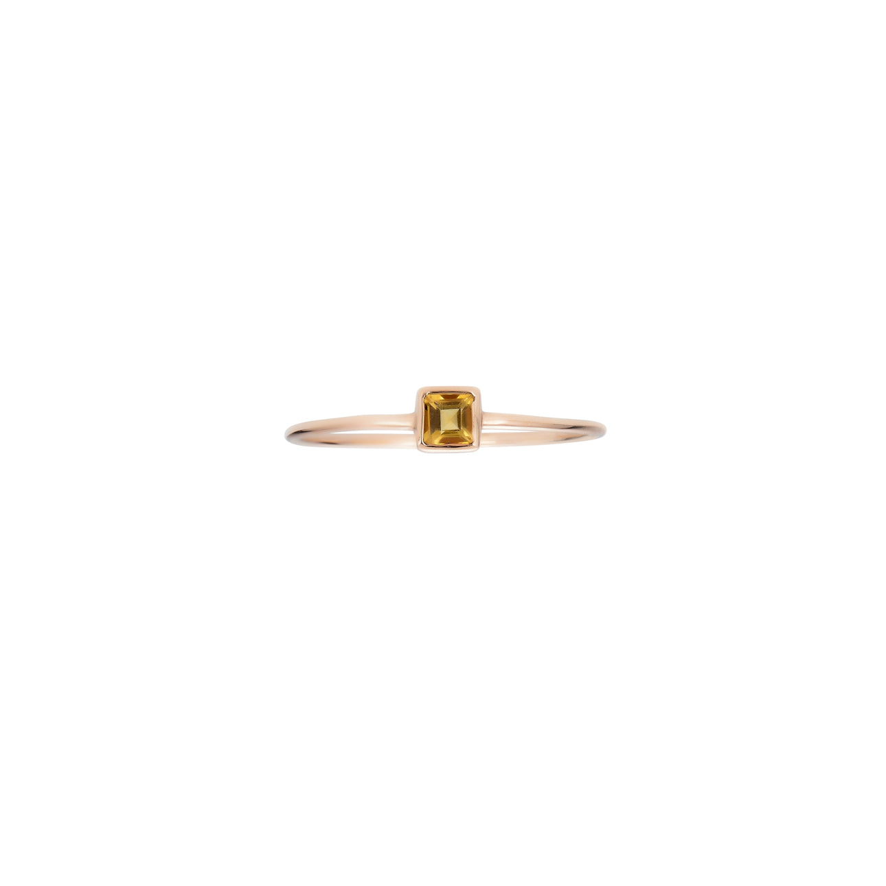 Square cut citrine ring with 2.5mm gemstone bezel set in yellow, white, or rose gold by Phoenix Roze