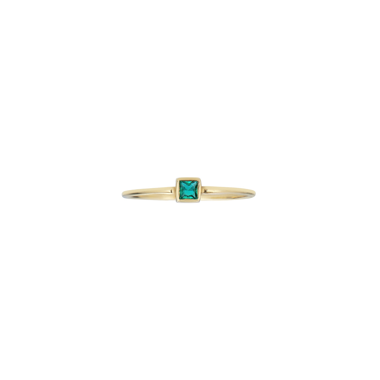 Square-cut emerald ring in a sleek square bezel, 2.5mm gem, set in yellow, white, or rose gold