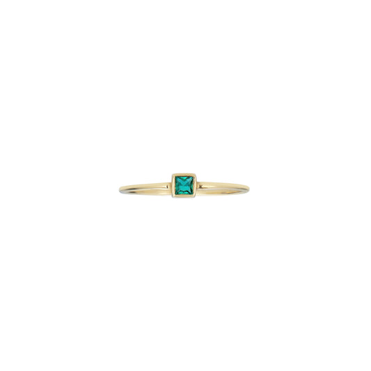 Square-cut emerald ring in a sleek square bezel, 2.5mm gem, set in yellow, white, or rose gold