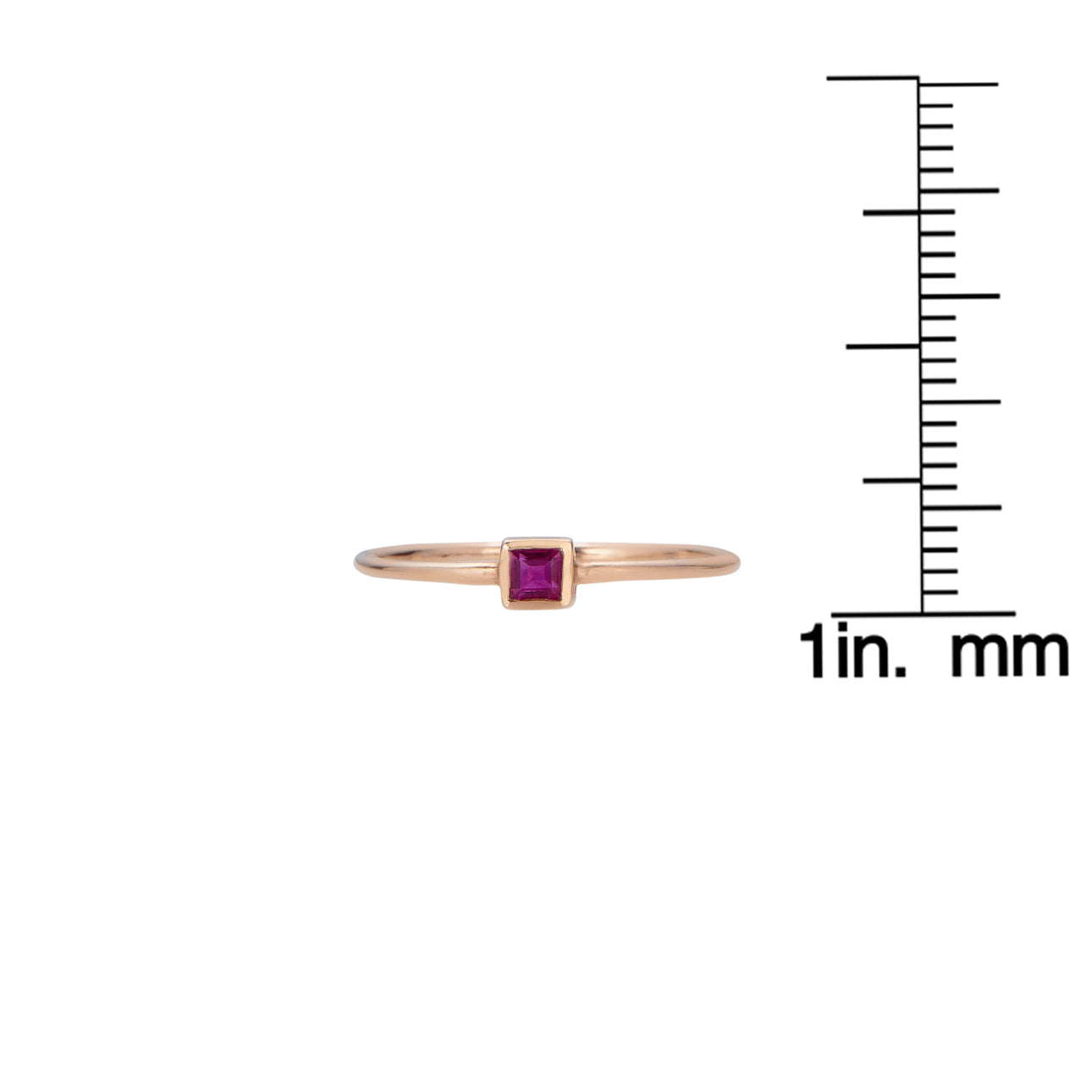 Square-cut ruby ring in yellow gold by Phoenix Roze, elegant fine jewelry for gifting or stacking