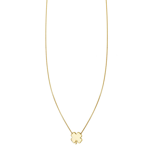 St. Patrick’s shamrock four-leaf clover dainty pendant necklace in 14k yellow, white or rose gold, handcrafted in NYC