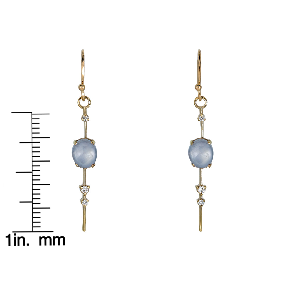 Phoenix Roze star sapphire diamond pendulum drop earrings in 14k gold