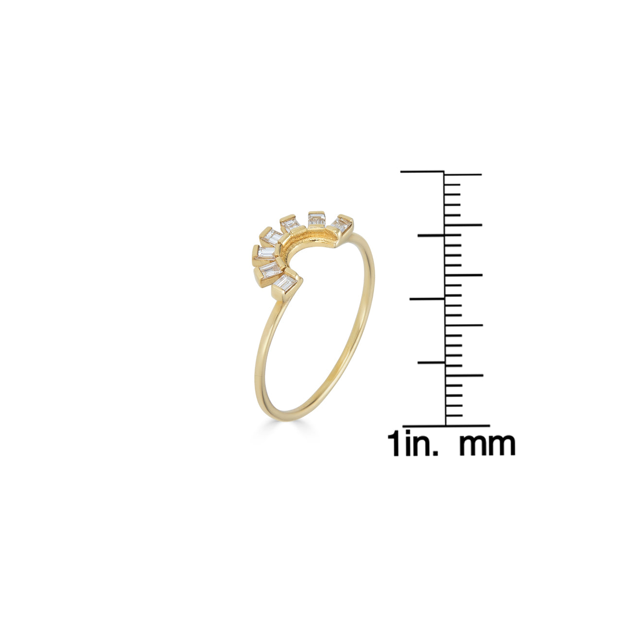 Sunrise Baguette Diamond Ring by Phoenix Roze—gold band with baguette diamonds fanning out like a rising sun.