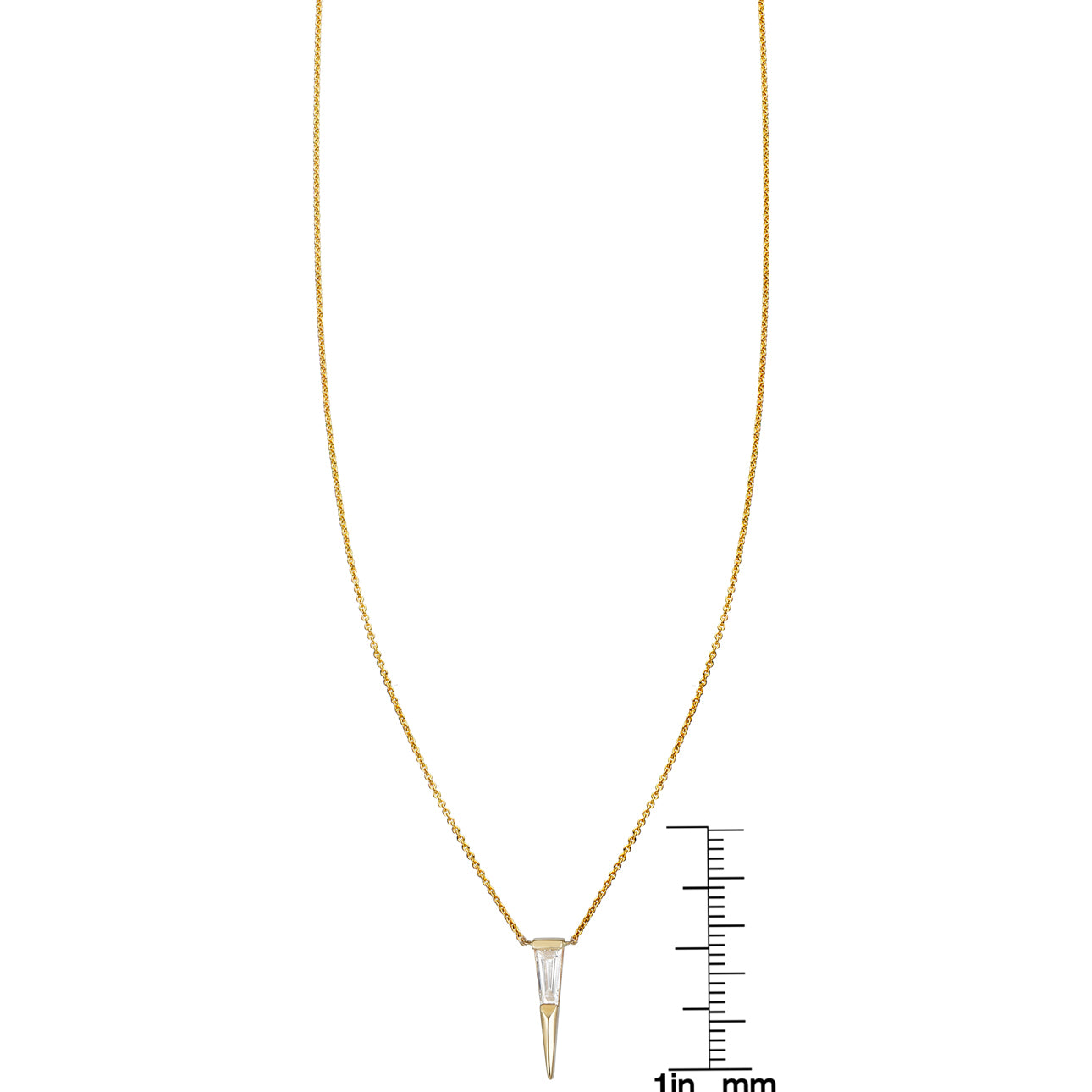 Tapered baguette diamond spike pendant necklace in 14k gold on a delicate chain by Phoenix Roze