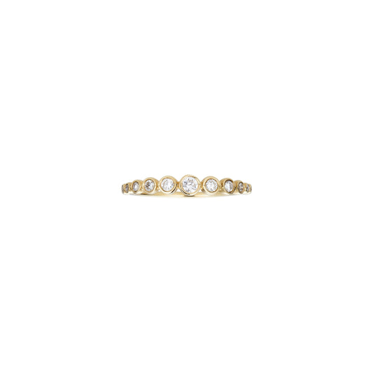 Tapered bezel-set diamond ring with 11 round diamonds in 14k white, yellow, or rose gold