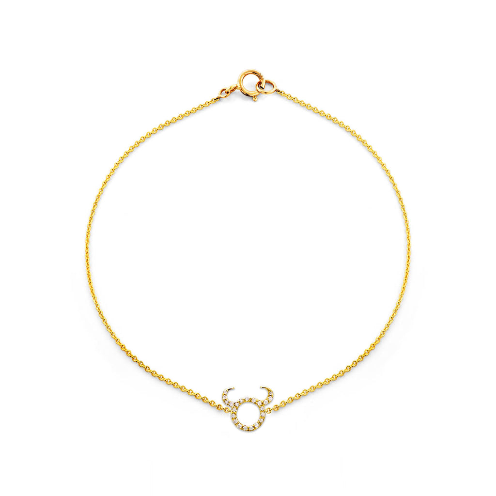 Taurus diamond zodiac bracelet in 14K gold by Phoenix Roze, bull constellation pendant in rose, white, yellow gold