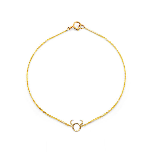 Solid gold Taurus zodiac bracelet with bull head constellation charm, fits 6.75-inch wrist, Phoenix Roze