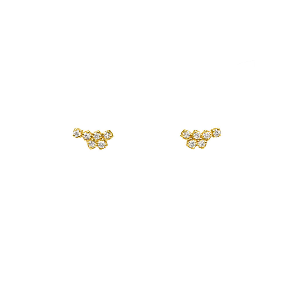 Tiny Cluster diamond earrings with six round diamonds, 2x3.5mm, in rose, white, or yellow gold