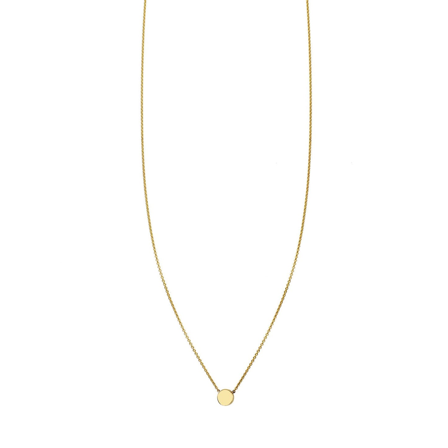 14k gold tiny dot pendant necklace, minimalist and layer-friendly, with optional hand-engraved initial or number
