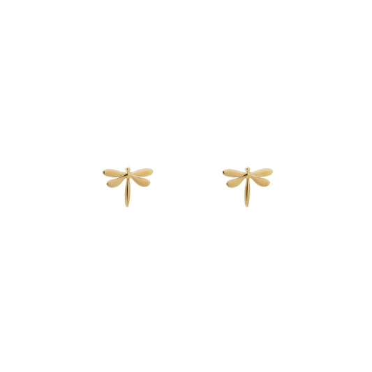 Solid 14k gold dragonfly stud earrings, 1.5-inch, delicate everyday style in yellow, white, or rose gold