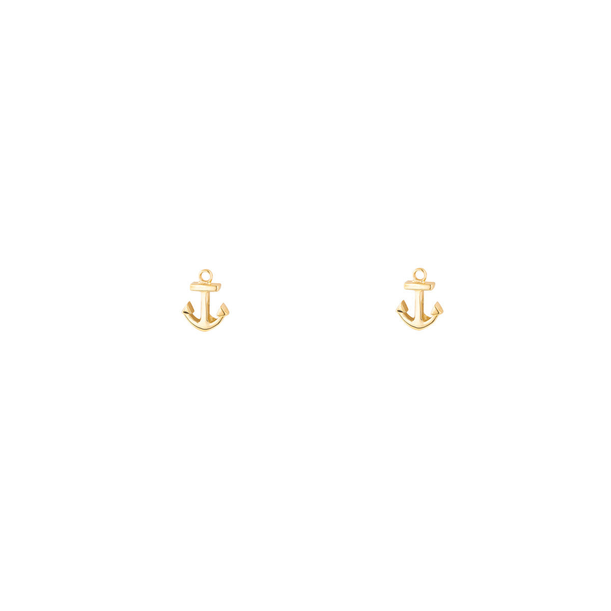 Tiny gold anchor stud earrings in 14k yellow, white or rose gold, symbolizing stability; lightweight for everyday wear