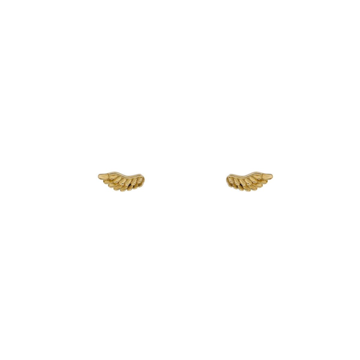 Tiny gold angel wing stud earrings in solid 14k gold; petite, dainty studs for everyday wear, also in rose or yellow gold