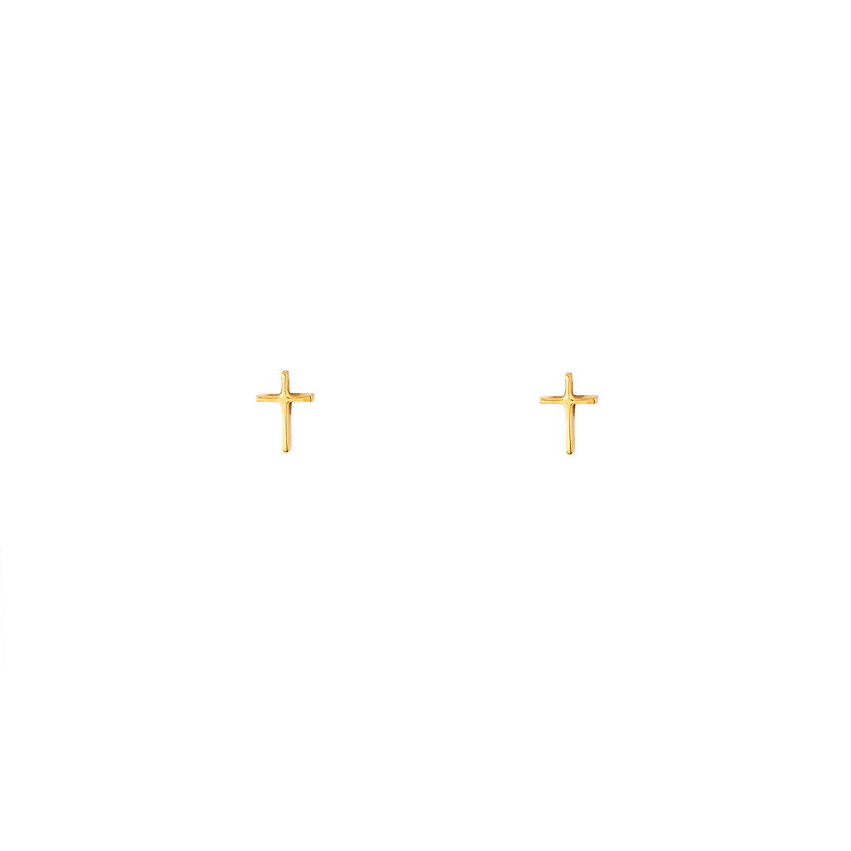 Phoenix Roze tiny 14k gold cross stud earrings - minimalist faith jewelry in yellow, white & rose gold.