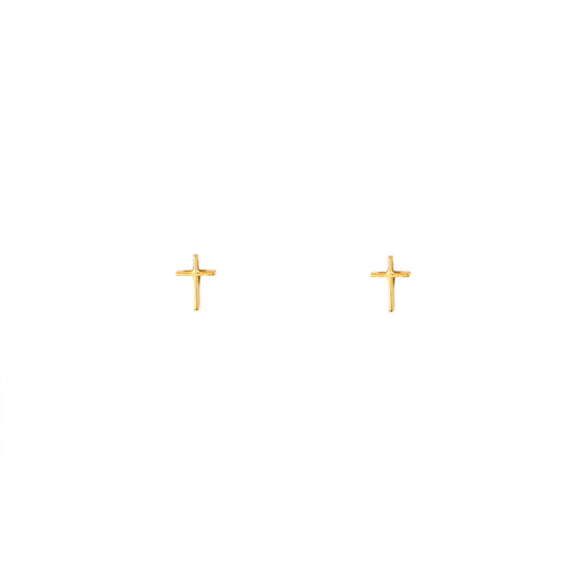 Phoenix Roze tiny 14k gold cross stud earrings - minimalist faith jewelry in yellow, white & rose gold.