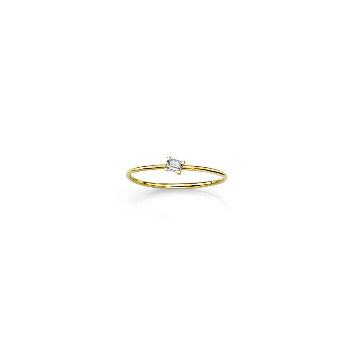 Mini Diamond Engagement Ring in 18k Gold with Emerald Cut Diamond, 0.12ct VS1, minimalist band, handmade in NYC