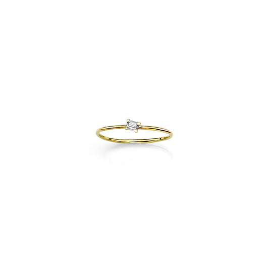 Mini Diamond Engagement Ring in 18k Gold with Emerald Cut Diamond, 0.12ct VS1, minimalist band, handmade in NYC