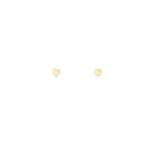Tiny 14k yellow gold heart stud earrings, petite polished symbols of love, handcrafted in NYC by Phoenix Roze.