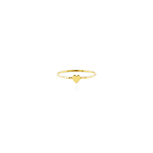Gold Heart Ring in 14K yellow gold with tiny polished heart on slim band, handmade in NYC, stackable and timeless