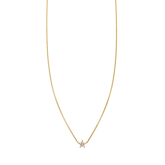 Tiny white diamond gold star necklace in 14k gold on delicate adjustable chain, handcrafted in NYC, celestial sparkle