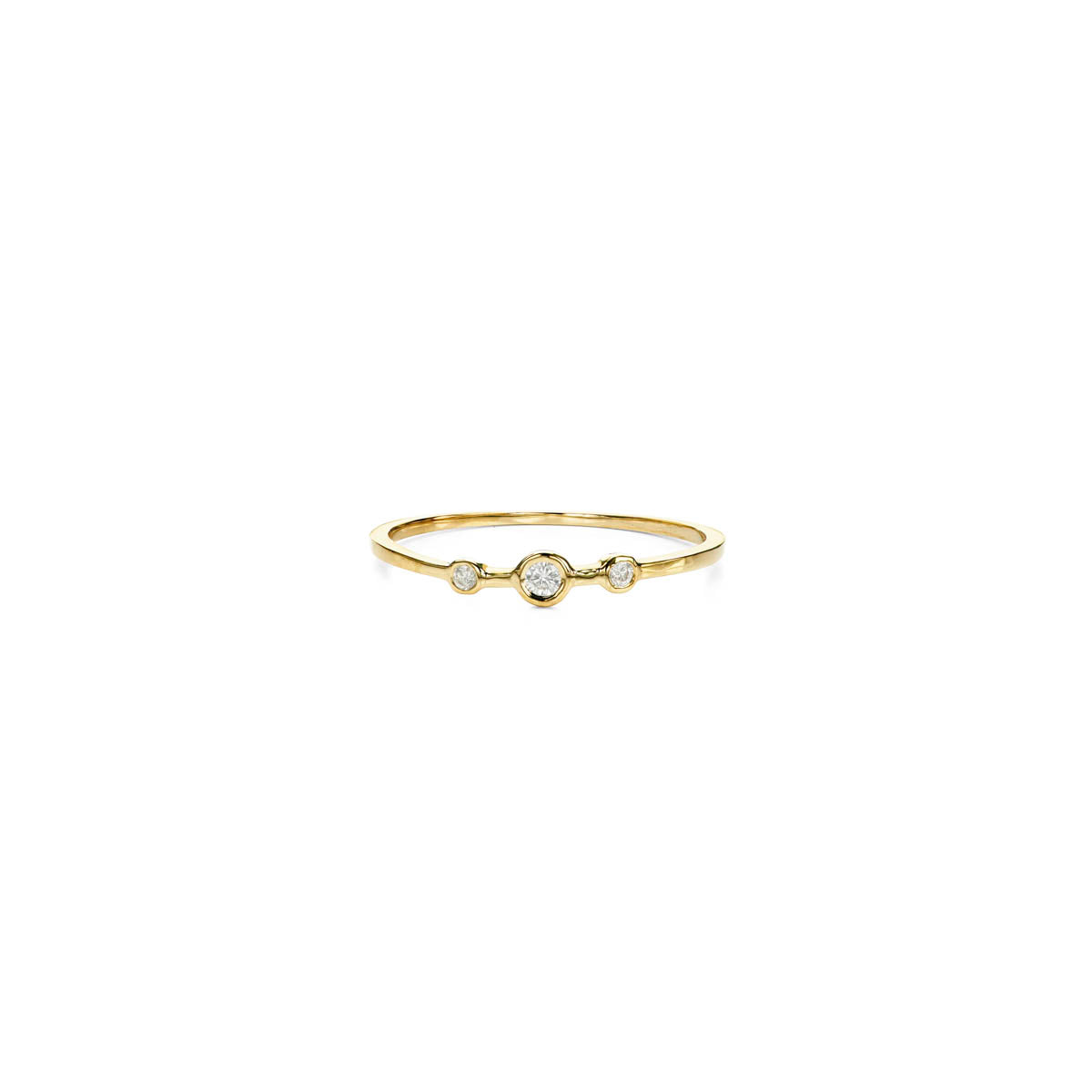 Triple diamond halo ring in 14k gold, delicate band with 0.05 ct total diamond weight, elegant and lightweight