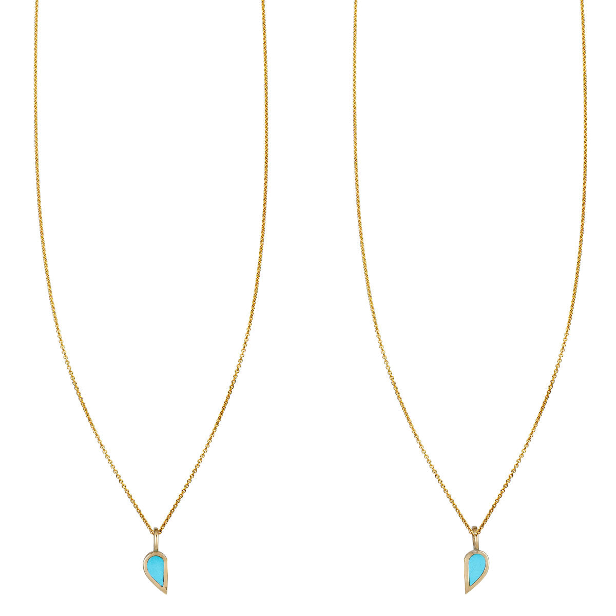 Turquoise split heart best friend gold necklace, separated two-piece pendant set—matching BFF jewelry