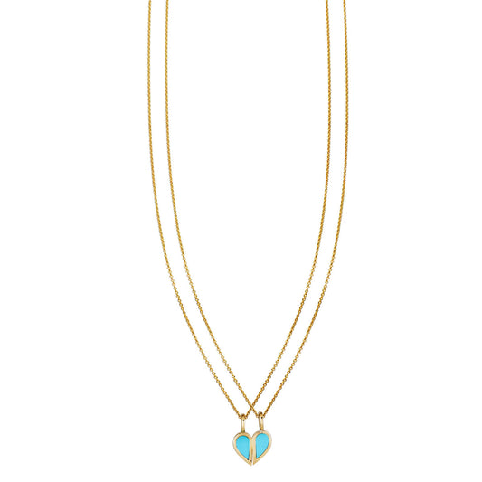 turquoise best friends split heart gold necklace