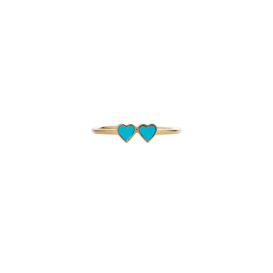 turquoise double heart gold ring