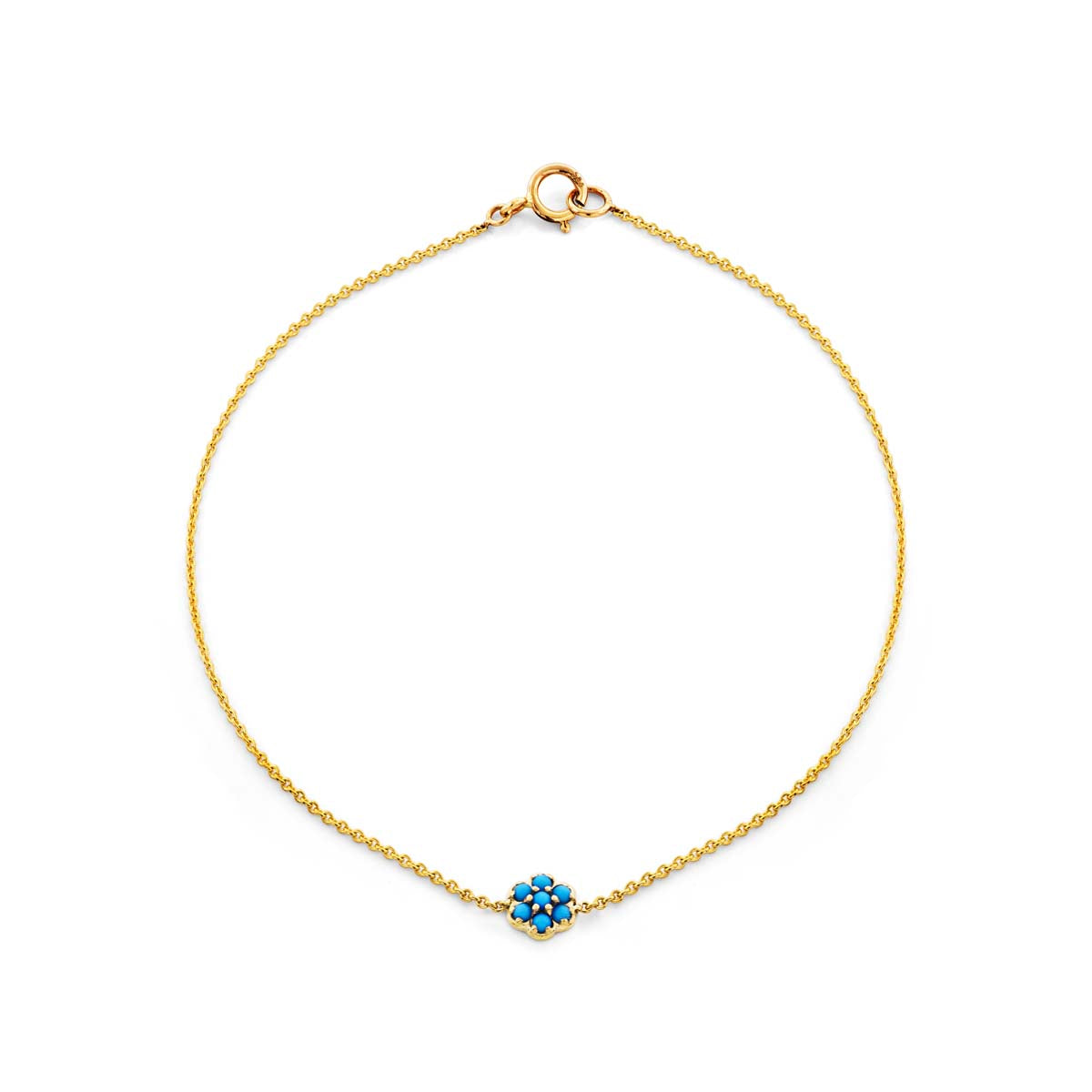 Delicate solid 14k gold bracelet with turquoise flower petals, handcrafted in NYC