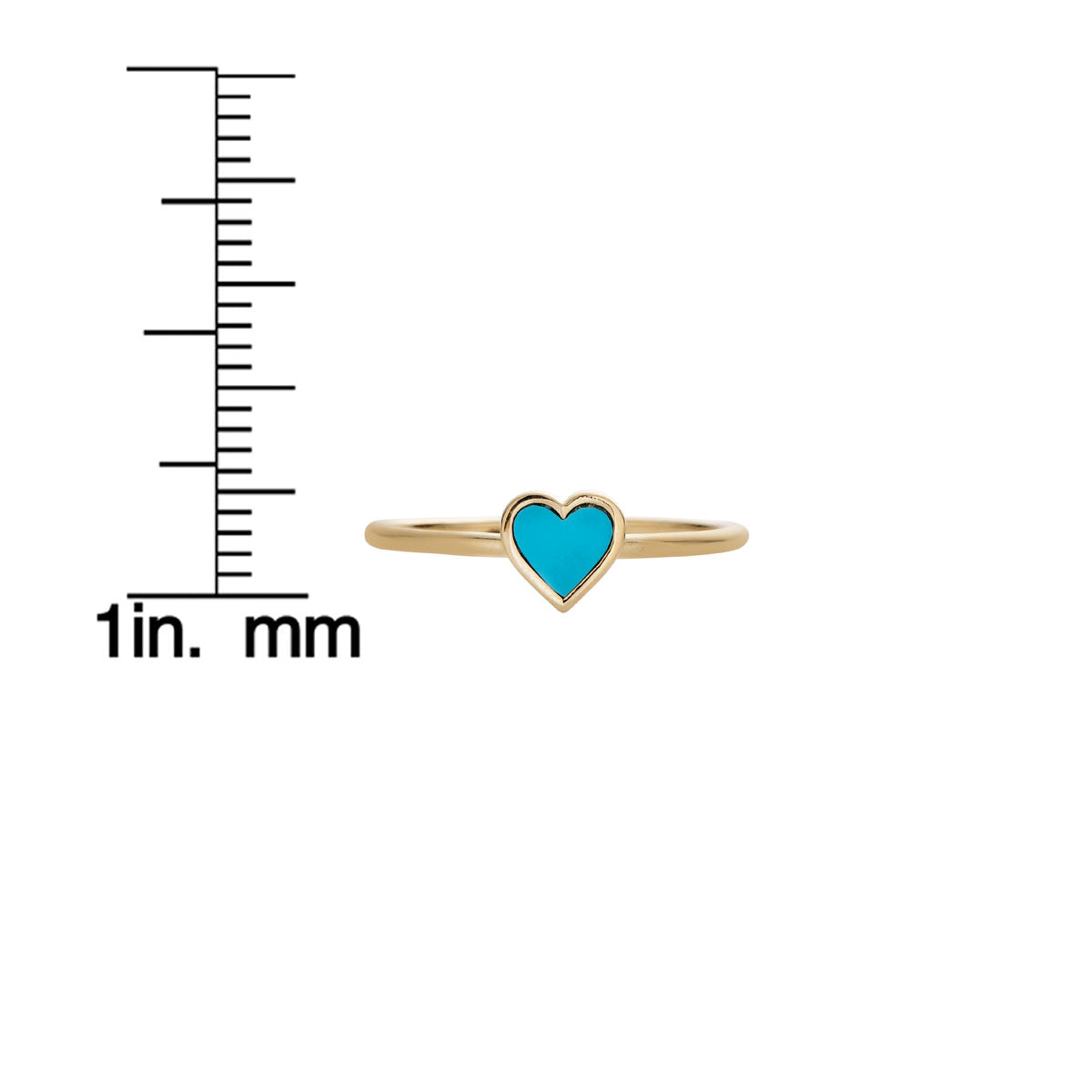 turquoise heart gold ring measurement