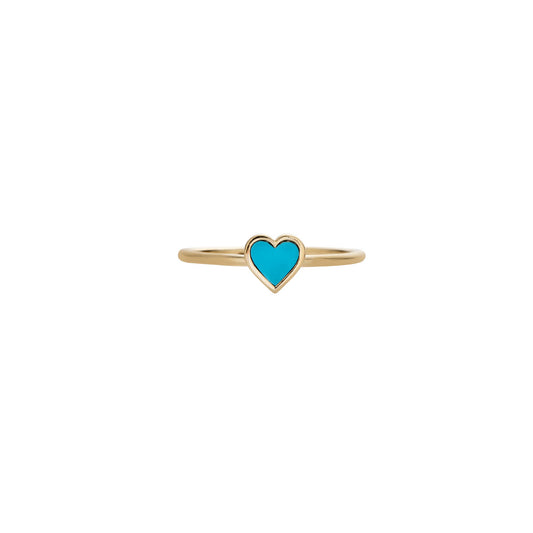 Turquoise heart gold ring in solid 14K gold with inset bright blue turquoise—romantic, modern statement piece
