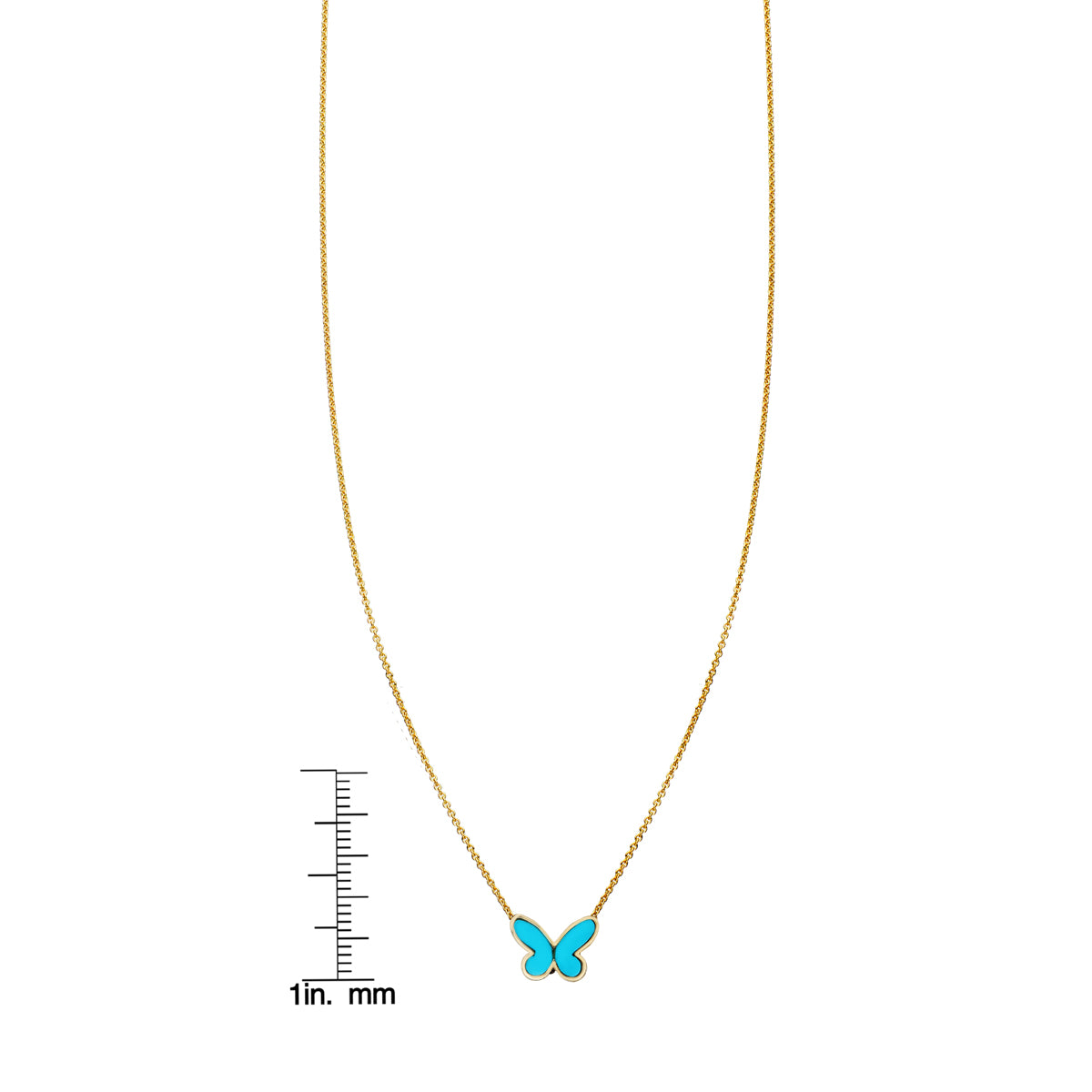 Handcrafted turquoise-inlaid folded butterfly necklace in 14k gold by Phoenix Roze