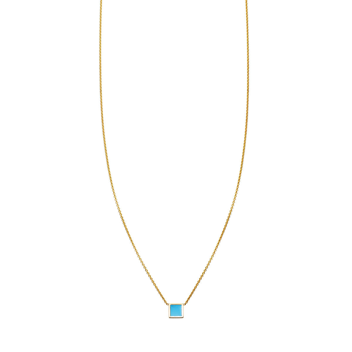 14k gold turquoise-inlaid square necklace, handcrafted in NYC for everyday wear and special occasions