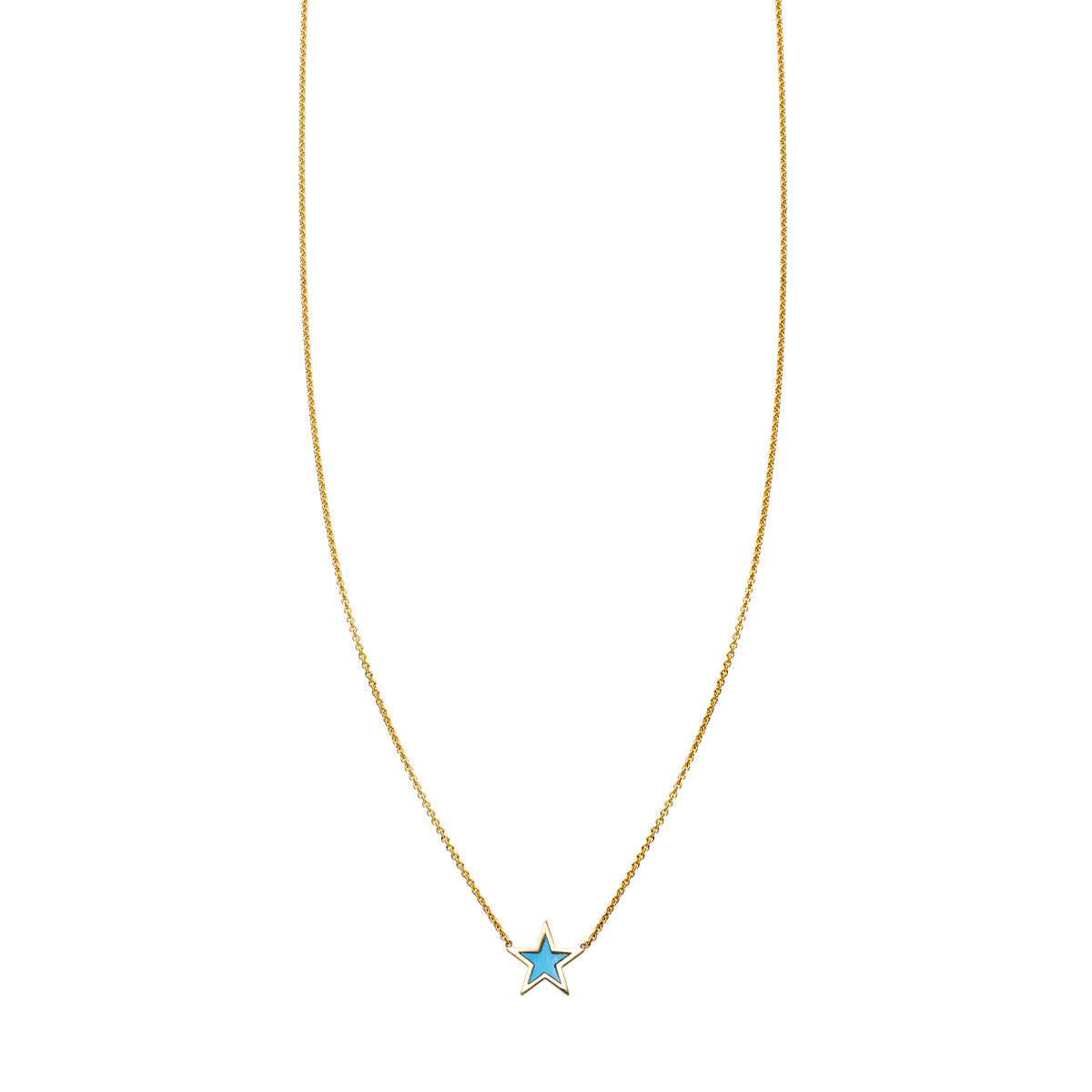 14k gold star necklace with turquoise inlay, 9mm pendant, available in yellow, white or rose gold, handcrafted in NYC