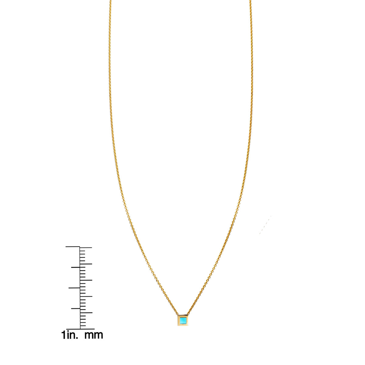 Turquoise inlaid tiny square necklace on delicate chain, minimalist square pendant by Phoenix Roze