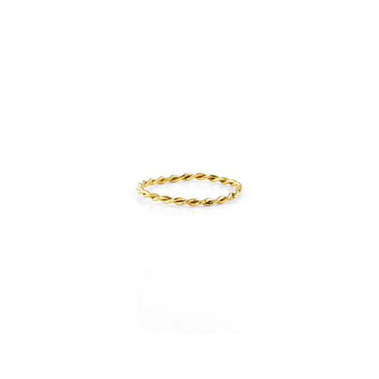 14K yellow gold rope ring with twisted wire band, minimalist and stackable, handcrafted in NYC