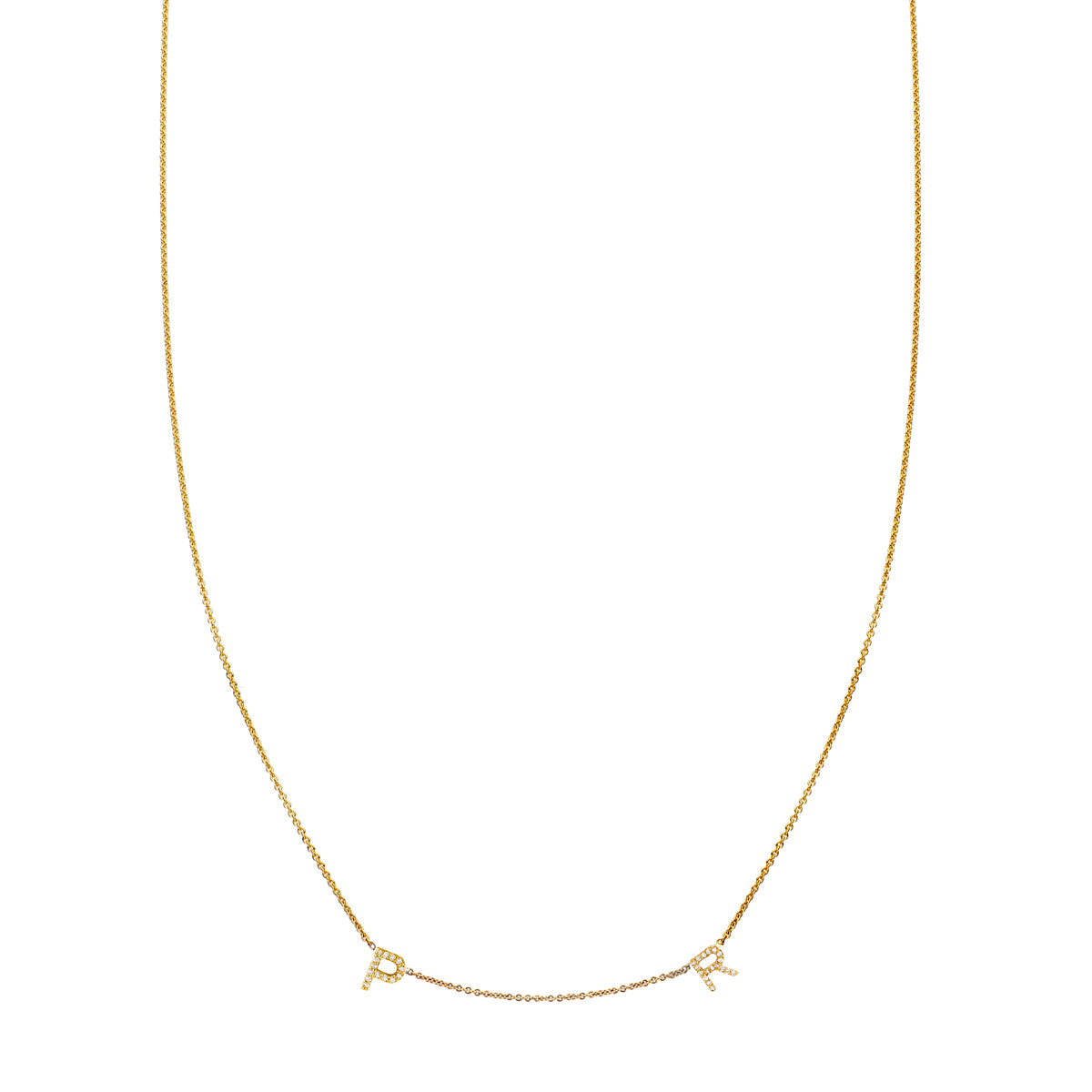 Two-letter diamond initial necklace in solid 14k gold, pavé letters, customizable, handcrafted in NYC