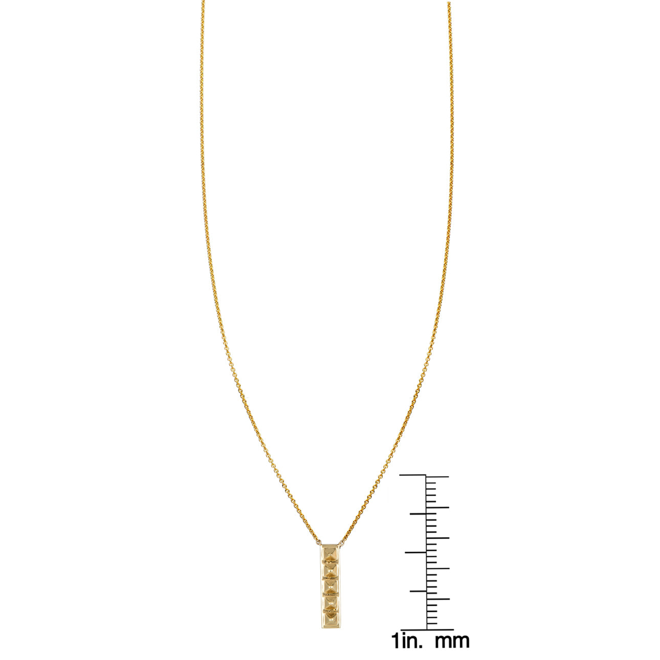 Vertical spike bar pendant necklace on delicate gold chain by Phoenix Roze