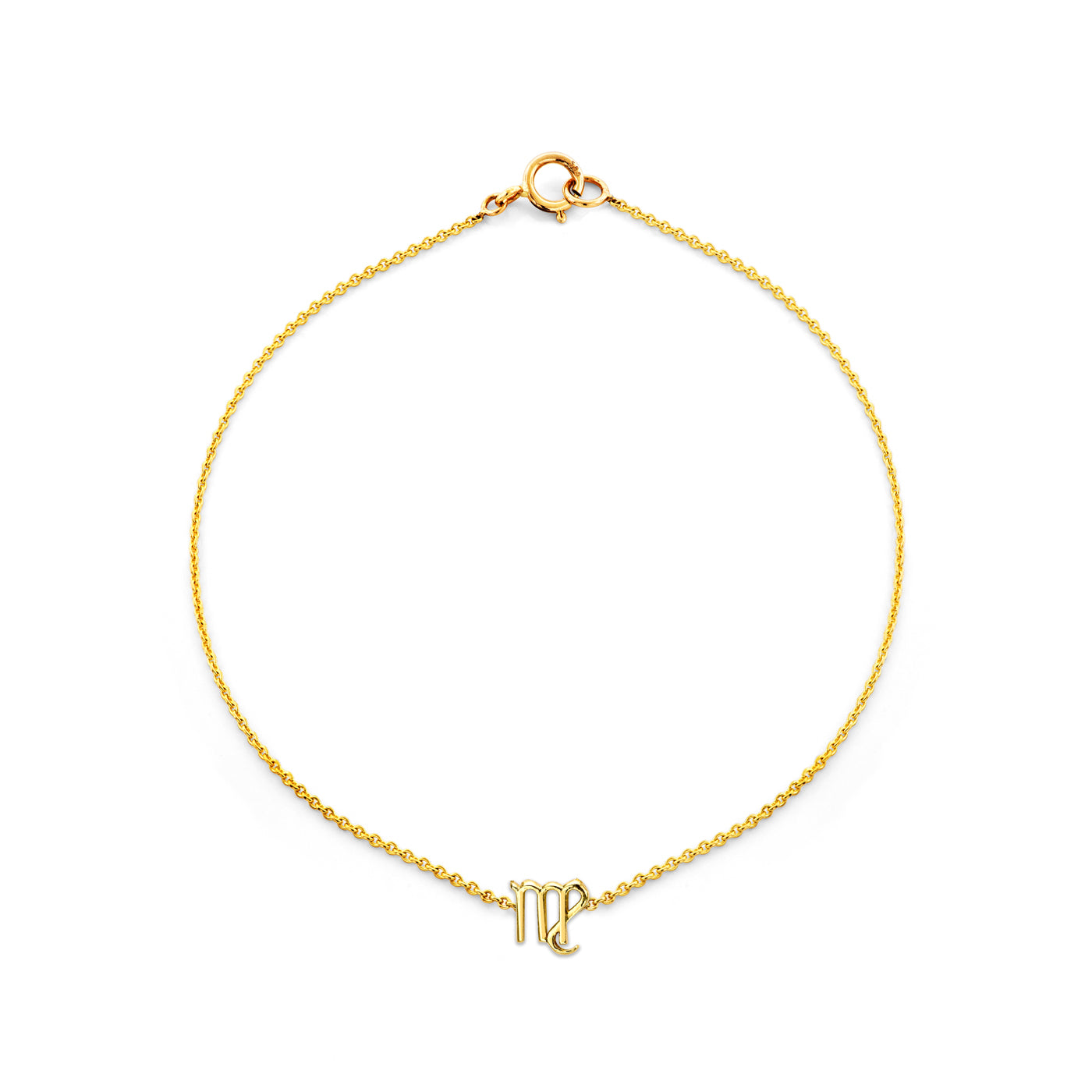 Virgo Gold Zodiac Bracelet in 14k solid gold with M-shaped maiden constellation 6mm pendant on a slim chain