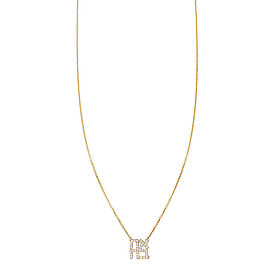 14k gold pavé white diamond Ahava love necklace, 9mm pendant with Hebrew symbol for love